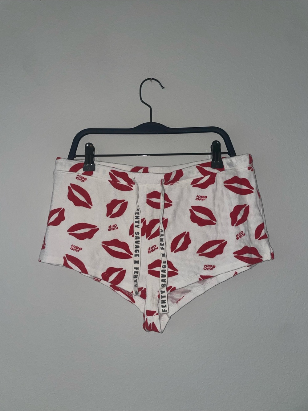 Savage X Fenty White Lounge Shorts with Red Lip Print